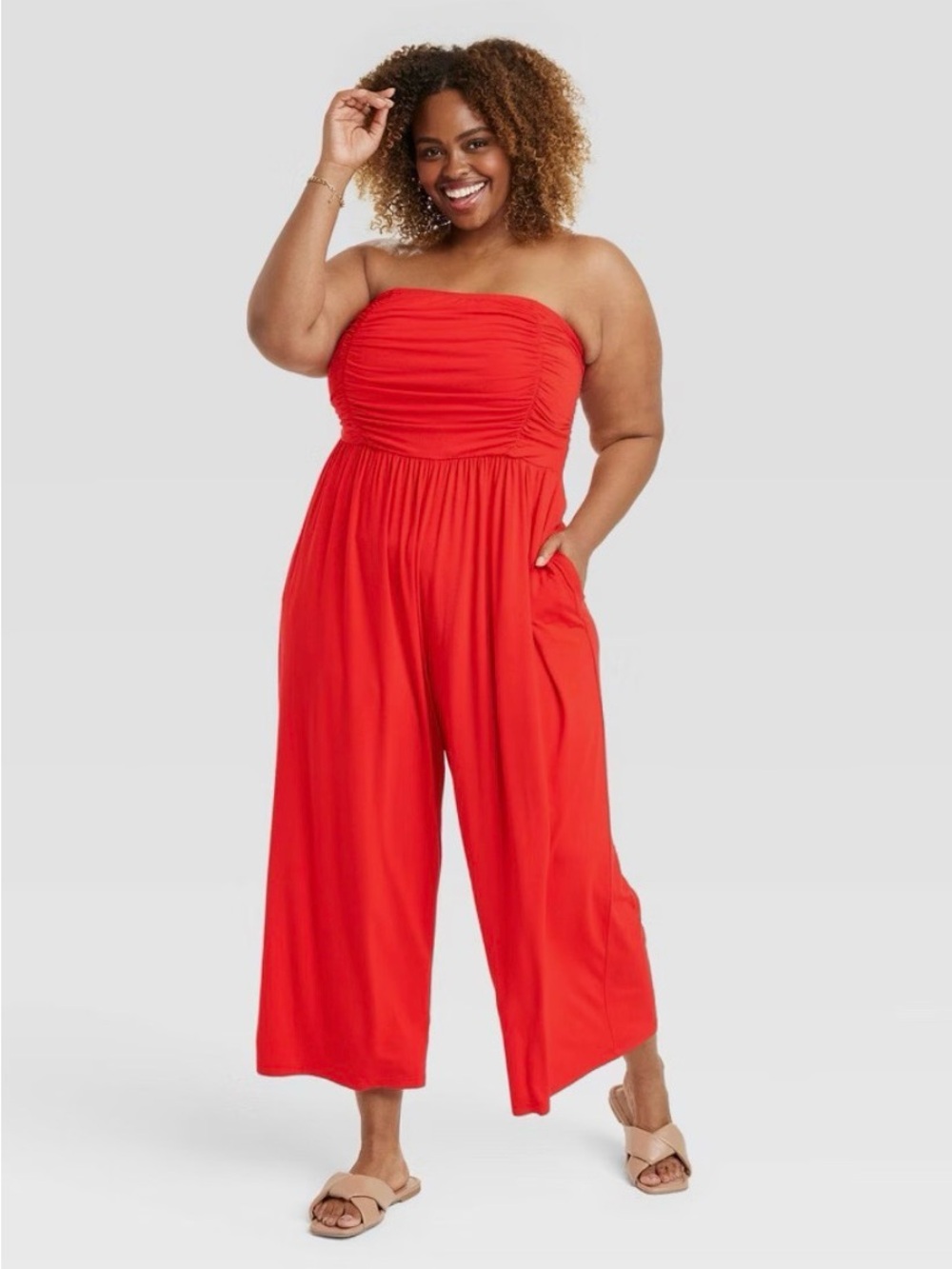 Ava & Viv Red Strapless Wide-Leg Jumpsuit NWT